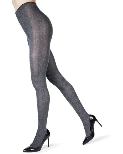 Memoi Toronto Textured Cable Sweater Tights - Gray