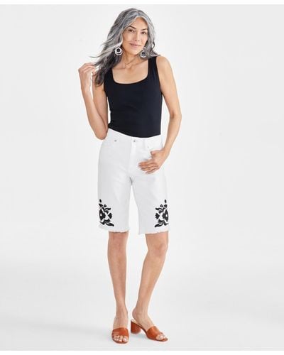 Style & Co. Embroidered Mid-rise Bermuda Shorts - White