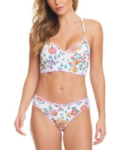 Jessica Simpson Floral Print Bikini Top Matching Bottom - White