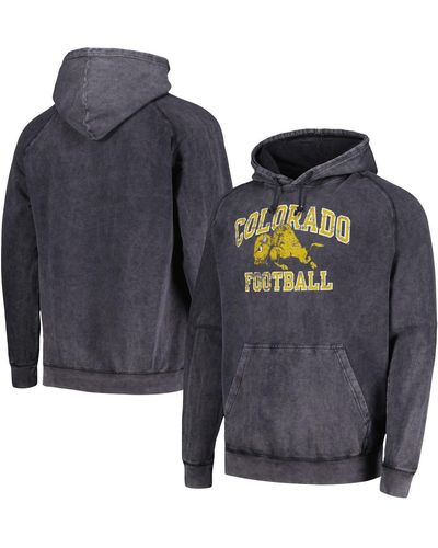 Image One Distressed Colorado Buffaloes Arch Vintage-like Mascot Raglan Pullover Hoodie - Blue