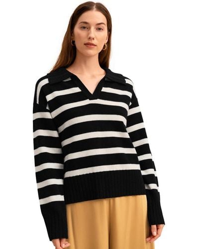 LILYSILK The Gilly Stripe Sweater - Black