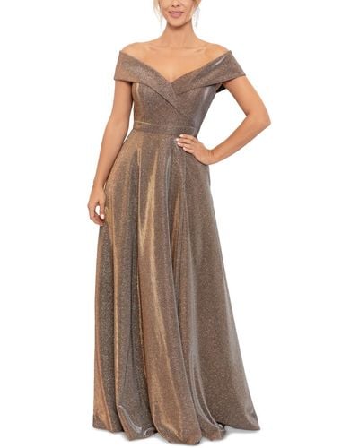 Xscape Petite Off-the-shoulder Glitter Fit & Flare Gown - Brown