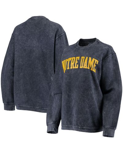 Pressbox Distressed Notre Dame Fighting Irish Comfy Cord Vintage-like Wash Basic Arch Pullover Sweatshirt - Blue