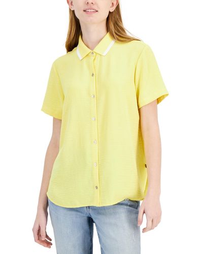 Tommy Hilfiger Ribbed-collar Short-sleeve Shirt - Yellow