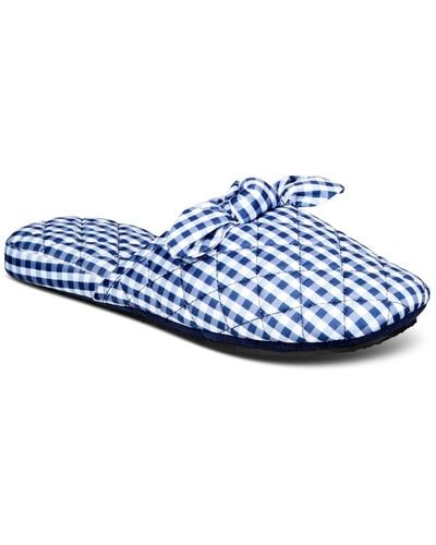 Charter Club Gingham-print Bow-top Slippers - Blue
