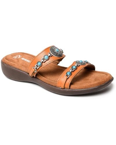 Minnetonka Brenn Embellished Slide Sandals - Brown