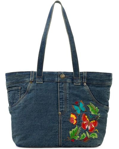 Patricia Nash Ashwell Large Embroidered Denim Tote Bag - Blue