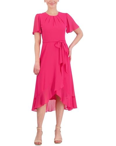 Jessica Howard Pleat-neck Asymmetric-hem Dress - Pink