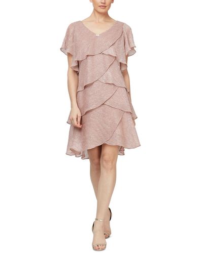 Sl Fashions Tiered Shimmer Shift Dress - Pink