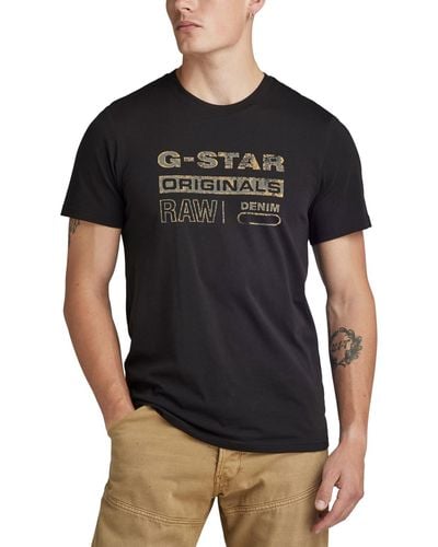 G-Star RAW Slim-fit Crewneck Distressed Originals Logo T-shirt - Black