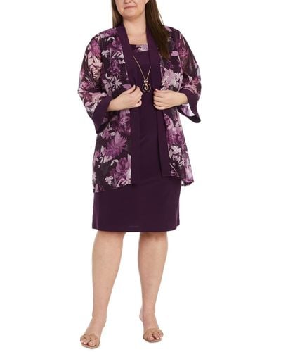 R & M Richards Plus Size 2-pc. Printed Jacket & Dress Set - Purple