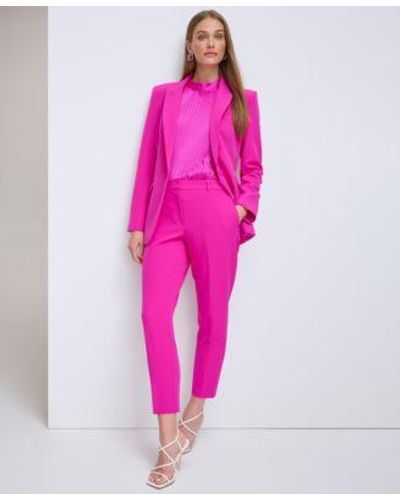 DKNY One Button Jacket Pleated Satin Halter Top Essex Cropped Pants - Pink