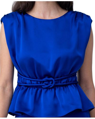 Adrienne Landau Belted Peplum Top - Blue