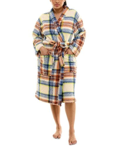 Roudelain Printed Fleece Long-sleeve Wrap Robe - Multicolor