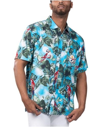Margaritaville Pittsburgh Steelers Jungle Parrot Party Button-up Shirt - Blue