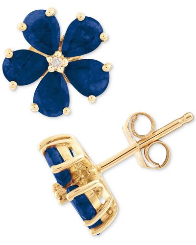 Macy's Sapphire (1-3/4 Ct. T.w.) & Diamond Accent Stud Earrings In 14k Gold (also Available In Emerald & Ruby) - Blue