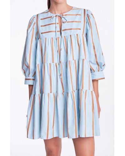 English Factory Striped Blouson Mini Dress - Blue