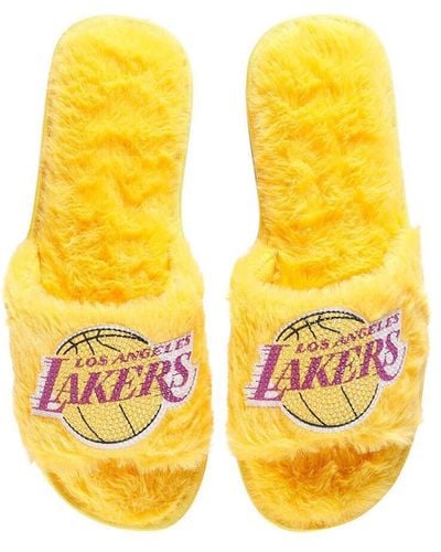 FOCO Los Angeles Lakers Rhinestone Fuzzy Slippers - Yellow