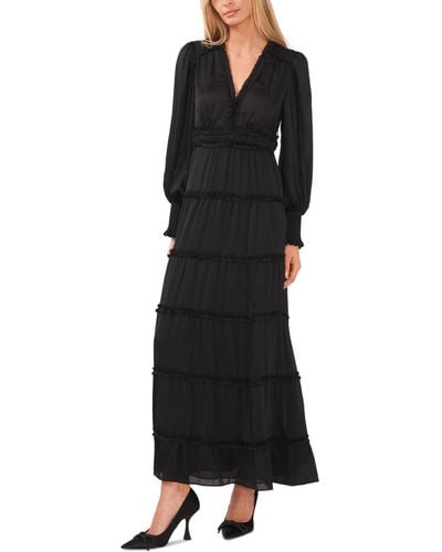 Cece Long Sleeve Plisse Ruffle Maxi Dress - Black