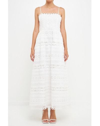 Endless Rose Combination Lace Spaghetti Strap Maxi Dress - White