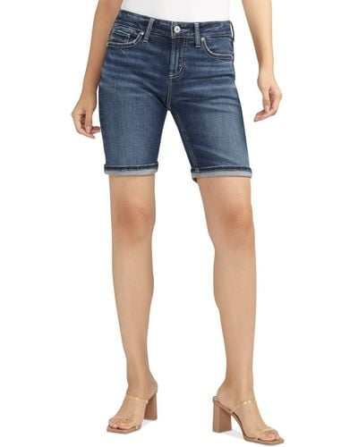 Silver Jeans Co. Suki Luxe Stretch Mid Rise Curvy Fit Bermuda Shorts - Blue