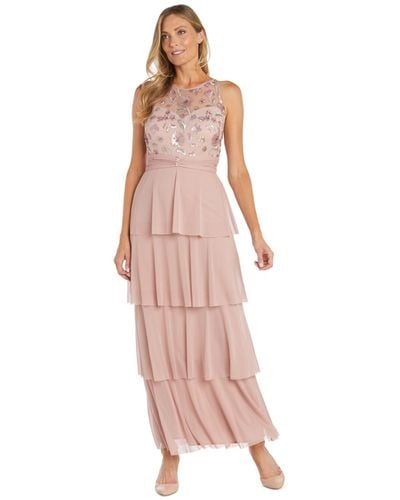 R & M Richards Embellished Illusion-bodice Gown - Pink