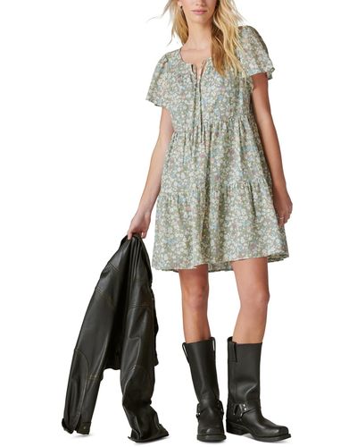 Lucky Brand Cotton Floral-print Tiered Mini Dress - Gray