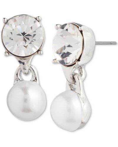 Givenchy Silver-tone Crystal & Imitation Pearl Drop Earrings - White