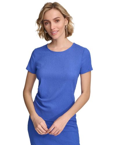 Calvin Klein Textured Ruched-side Short-sleeve Top - Blue