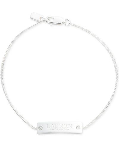 Ralph Lauren Lauren Sterling Silver Pave Logo Tag Link Bracelet - White