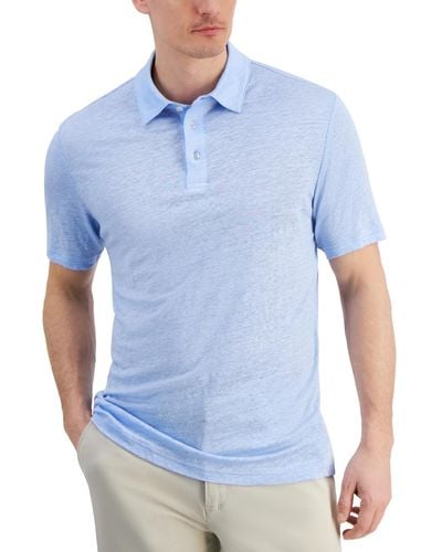 Club Room Luxury Short Sleeve Linen Heathered Polo Shirt - Blue