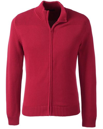 Lands' End School Uniform Cotton Modal Zip Front Cardigan Sweater - Red