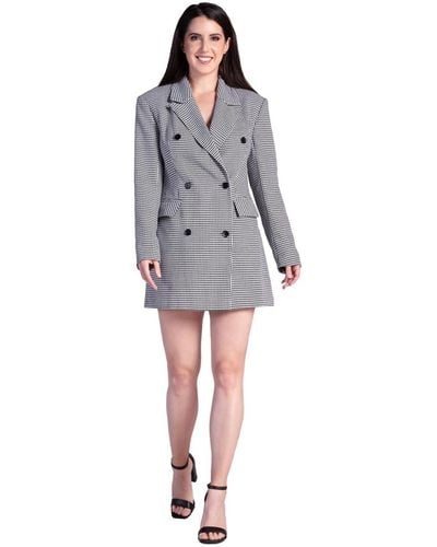 Standards & Practices Houndstooth Double-breasted Blazer Mini Dress - Gray