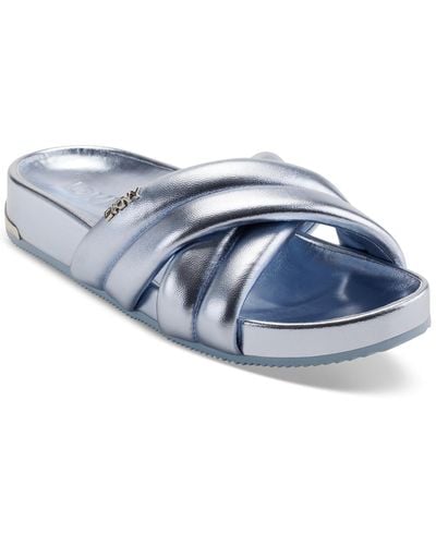 DKNY Indra Criss Cross Strap Foot Bed Slide Sandals - Blue