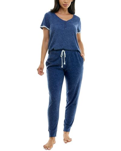 Roudelain 2-pc. Waffle-knit Henley jogger Pajamas Set - Blue