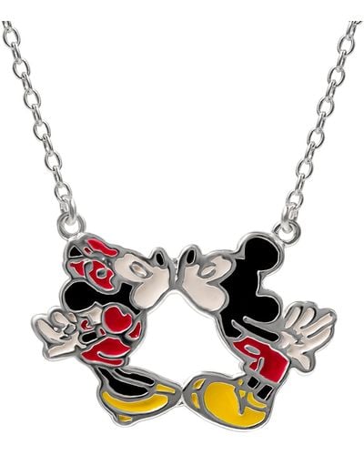 Disney Kissing Minnie & Mickey Mouse 18" Pendant Necklace - Metallic