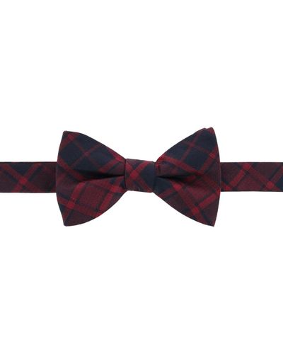 Trafalgar Kincade Red Blackwatch Plaid Silk Bow Tie - Purple