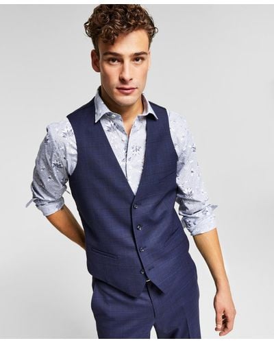 BarIII Slim-fit Wool Suit Vest - Blue