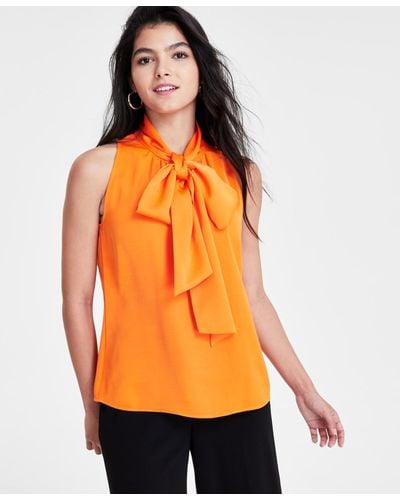 BarIII Sleeveless Tie-neck Blouse - Orange