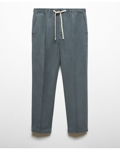 Mango Linen-blend Slim-fit Drawstring Pants - Blue