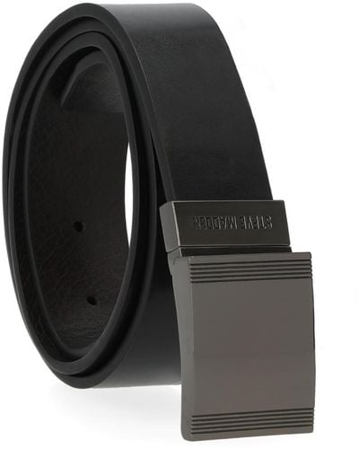 Steve Madden 35mm Cut Edge Plaque Buckle Belt - Black