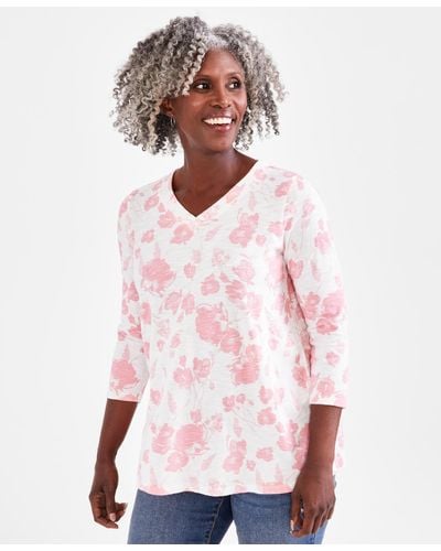 Style & Co. Printed V-neck Knit Tunic - Pink