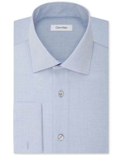 Calvin Klein Non Iron Slim Fit Herringbone Spread Collar Dress Shirt - Blue