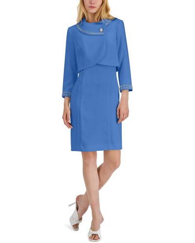 Tahari Beaded Dress Suit - Blue