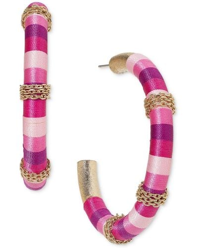 INC International Concepts Gold-tone Large Color Thread-wrapped C-hoop Earrings - Pink