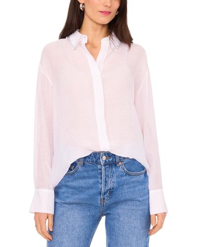 Vince Camuto Embellished-collar Button-front Top - White