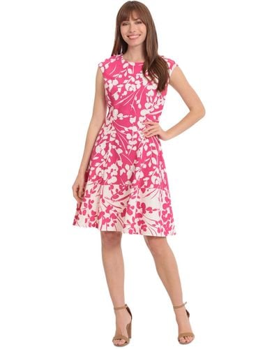 London Times Floral-print Fit & Flare Dress - Pink