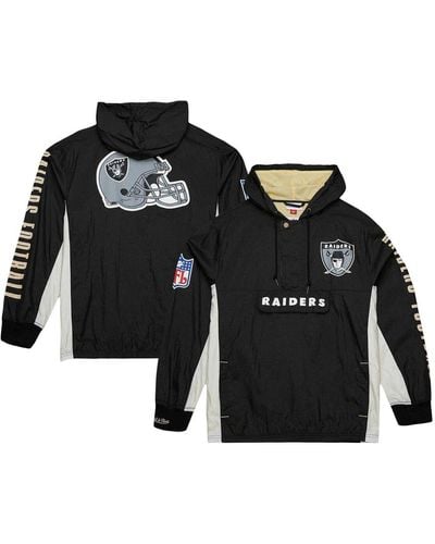 Mitchell & Ness Distressed Las Vegas Raiders Team Og 2.0 Anorak Vintage-like Logo Quarter-zip Windbreaker Jacket - Black