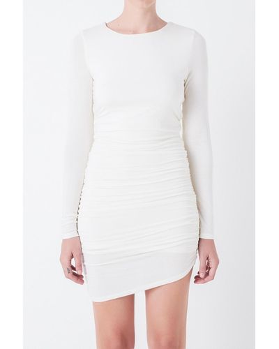 Grey Lab Ruched Long Sleeve Mini Dress - White