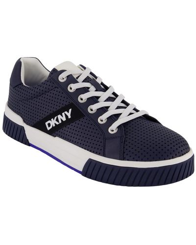 DKNY Perforated Two-tone Branded Sole Racer Toe Sneakers - Blue